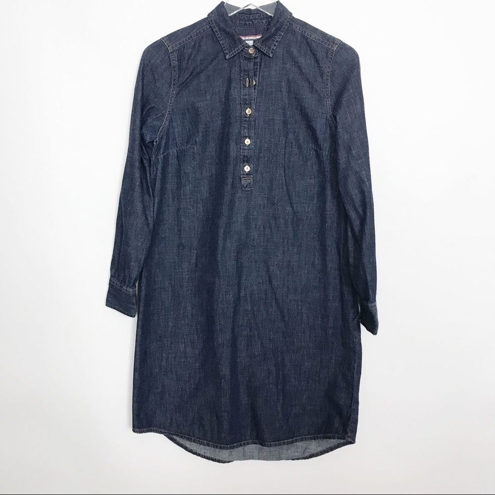 Tommy Hilfiger chambray pullover dress gold button - Picture 2 of 8